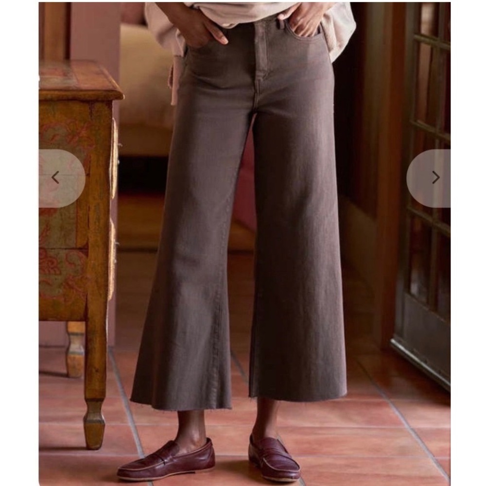 Frank & Eileen Galway Wide-Leg Jean in Italian Dream Denim 26 Brown Raw Hem